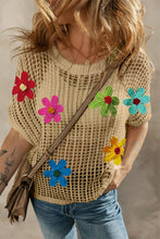 Load image into Gallery viewer, Light French Beige Crochet Flower Hollow-out Sweater T Shirt
