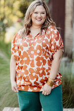 Load image into Gallery viewer, Orange Plus Size Floral Print Drawstring V Neck Short Sleeve Blouse
