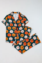 Cargar imagen en el visor de la galería, Orange Halloween Pattern Short Sleeve Shirt Pajama Set
