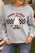 Load image into Gallery viewer, Light Grey Creep It Real Ghost Print Plus Size Sweatshirt
