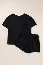 Cargar imagen en el visor de la galería, Black Waffle Knit Oversize Tee and Shorts Set
