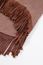 Load image into Gallery viewer, Coffee Waffle Knit Fringed High Low Loose Top
