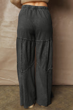 Cargar imagen en el visor de la galería, Black Mineral Wash Tiered Wide Leg Patchwork Drawstring Pants
