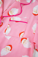 Load image into Gallery viewer, Pink Christmas Santa Claus Print Satin Shirt and Shorts Set
