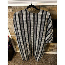Load image into Gallery viewer, 90s Vintage 100% Cotton Striped Black &amp; Gray Kimono Sweater Poncho
