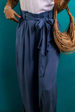 Cargar imagen en el visor de la galería, Wild Wind Belted Frilly Waist Wide Leg Loose Pants
