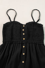 Cargar imagen en el visor de la galería, Black Spaghetti Straps Smocked Front Slit Buttoned Dress
