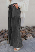 Cargar imagen en el visor de la galería, Black Mineral Wash Tiered Wide Leg Patchwork Drawstring Pants

