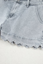 Load image into Gallery viewer, Dusk Blue Scalloped Hemline Acid Wash High Waist Denim Shorts
