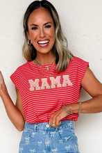 Load image into Gallery viewer, Red Stripe MAMA Graphic Cap Sleeve T Shirt
