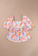 Cargar imagen en el visor de la galería, Pink Floral Puff Sleeve Square Neck Babydoll Blouse
