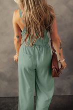 Cargar imagen en el visor de la galería, Moss Green Knotted Straps Button Textured Drawstring Jumpsuit
