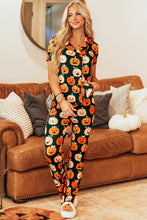 Cargar imagen en el visor de la galería, Orange Halloween Pattern Short Sleeve Shirt Pajama Set
