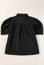 Cargar imagen en el visor de la galería, Black Crisp Puff Sleeve Loose Shirt
