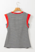 Cargar imagen en el visor de la galería, Black Stripe Colorblock Edge Round Neck Tank Top
