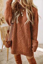 Cargar imagen en el visor de la galería, Coffee Cable Knit Drop Shoulder Loose Fit Sweater Dress
