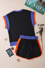 Cargar imagen en el visor de la galería, Black Contrast Trim Cap Sleeve Tee Shorts Set
