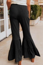 Cargar imagen en el visor de la galería, Black Textured High Waist Ruffled Bell Bottom Pants
