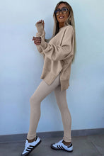 Load image into Gallery viewer, Jet Stream Solid Color Oversize Slit Sweatshirt Ribbed Leggings 2pcs Set

