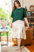 Load image into Gallery viewer, Beige Satin Split Ruffled High Waist Plus Size Skirt
