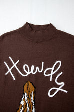 Load image into Gallery viewer, Coffee Western Howdy Boot Graphic High Neck Sweater
