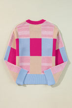 Cargar imagen en el visor de la galería, Rose Red Color Block Drop Shoulder Crewneck Loose Fit Sweater
