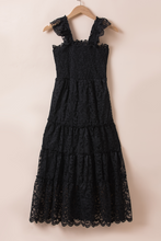 Load image into Gallery viewer, Black Lace Smocked Bodice Sleeveless Midi Dress
