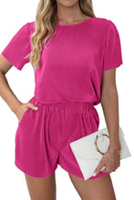 Load image into Gallery viewer, Bright Pink Casual Pleated Short Two-piece Set
