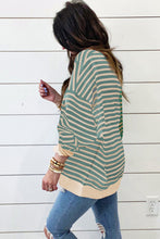 Cargar imagen en el visor de la galería, Green Stripe Casual Stripe Colorblock Drop Shoulder Oversize Sweatshirt
