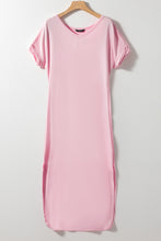 Load image into Gallery viewer, Pink V Neck Hidden Pocket Splits Maxi T-shirt Dress
