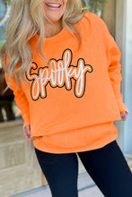 Load image into Gallery viewer, Grapefruit Orange Spooky Graphic Halloween Crew Neck Holiday Sweatshirt
