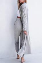 Cargar imagen en el visor de la galería, Light Grey Split Long Cardigan and Skinny Pants Lounge Set
