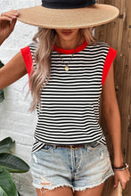 Cargar imagen en el visor de la galería, Black Stripe Colorblock Edge Round Neck Tank Top
