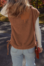 Load image into Gallery viewer, Cinnamon Faux Fur Snap Button Front Knot Side Plush Vest with Pockets
