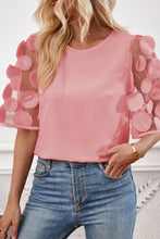 Load image into Gallery viewer, Dusty Pink Contrast Applique Mesh Half Sleeve Blouse
