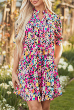 Load image into Gallery viewer, Pink Floral Puff Short Sleeve V Neck Mini Dress
