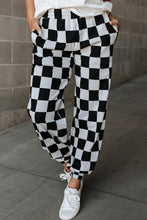 Cargar imagen en el visor de la galería, Black Checkerboard Elastic Waist Pocketed Joggers
