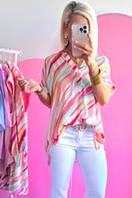 Load image into Gallery viewer, Multicolour Abstract Print High Low Short Sleeve Blouse
