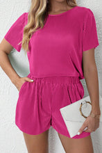 Load image into Gallery viewer, Bright Pink Casual Pleated Short Two-piece Set
