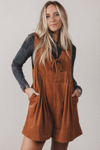Load image into Gallery viewer, Cinnamon Solid Color Tie V Neck Sleeveless Corduroy Romper
