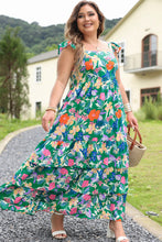 Load image into Gallery viewer, Green Plus Size Floral Smocked Back Tiered Maxi Dress
