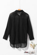 Cargar imagen en el visor de la galería, Black Lace Crochet Collared Tunic Oversized Shirt
