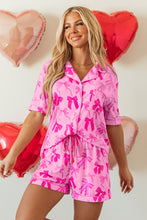 Load image into Gallery viewer, Pink Bow Print Half Sleeve Shirt and Shorts Pajamas Set
