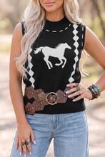Load image into Gallery viewer, Black Western Horse Geometric Print Mock Neck Sweater Vest
