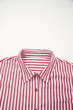 Cargar imagen en el visor de la galería, Red Stripe Patched Pocket Side Slit Loose Shirt
