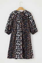 Load image into Gallery viewer, Black Leopard Puff Sleeve Buttons Front Shirt Dress
