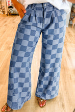 Cargar imagen en el visor de la galería, Dusk Blue Checkered Denim Wide Leg Jeans
