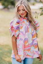 Cargar imagen en el visor de la galería, Pink Abstract Print Bubble Sleeve Smock Detail Blouse
