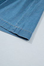 Cargar imagen en el visor de la galería, Sky Blue Half Buttons Pleated High Waist Denim Mini Skirt with Drawstring
