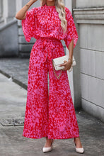 Cargar imagen en el visor de la galería, Hot Pink Leopard Loose Sleeve Belted Wide Leg Jumpsuit
